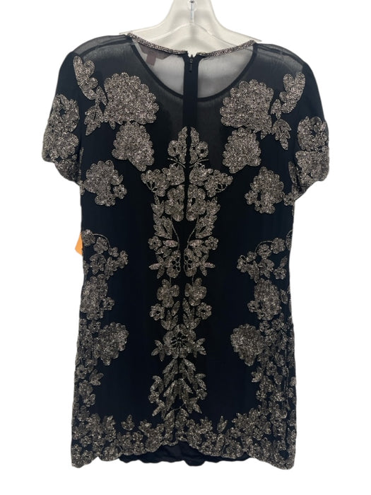 Miss Selfridge Size 6 Black & Pewter Polyester Blend Short Sleeve Dress Black & Pewter / 6