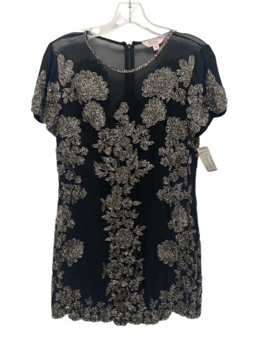 Miss Selfridge Size 6 Black & Pewter Polyester Blend Short Sleeve Dress Black & Pewter / 6