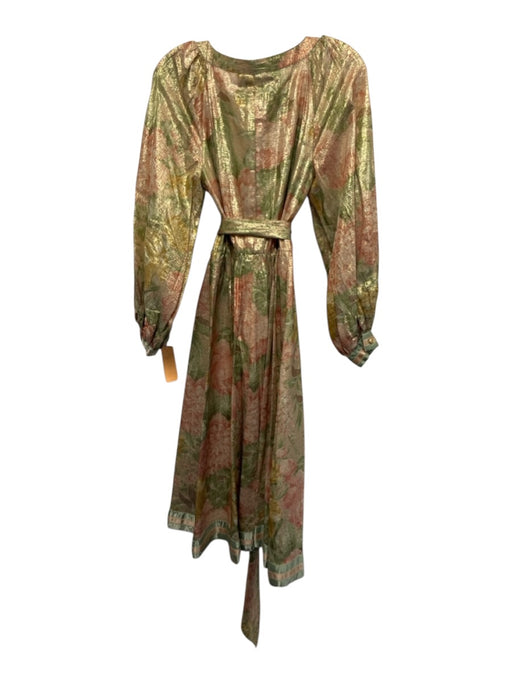 Albert Nipon Size 6 Gold, Pink & Multi No Fabric Tag Long Sleeve Floral Dress Gold, Pink & Multi / 6