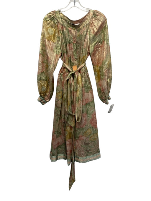 Albert Nipon Size 6 Gold, Pink & Multi No Fabric Tag Long Sleeve Floral Dress Gold, Pink & Multi / 6