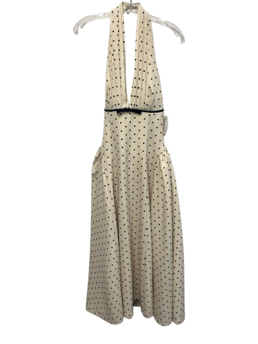INA Size S Cream & White Polyester Blend Sleeveless Polka Dot Bow Halter Dress Cream & White / S
