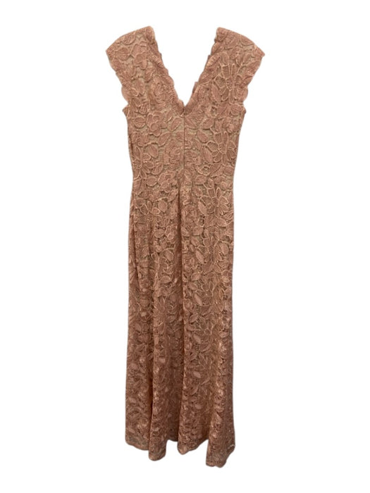 Tadashi Shoji Size 4 Pink & Gold Polyester Floral Lace Overlay Sleeveless Gown Pink & Gold / 4