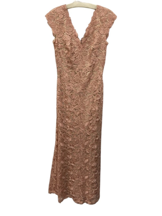 Tadashi Shoji Size 4 Pink & Gold Polyester Floral Lace Overlay Sleeveless Gown Pink & Gold / 4