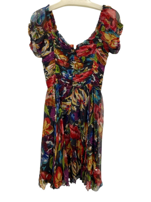 Candela nyc Size S Red, Black & Multi Silk Chiffon Overlay Floral Dress Red, Black & Multi / S