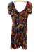Candela nyc Size S Red, Black & Multi Silk Chiffon Overlay Floral Dress Red, Black & Multi / S