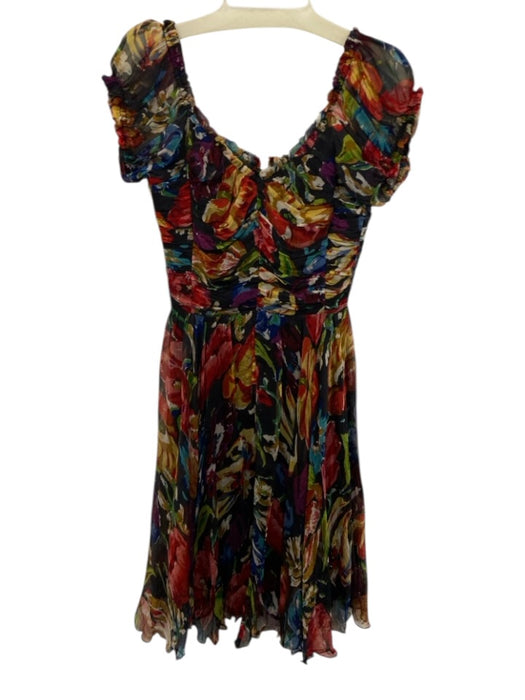 Candela nyc Size S Red, Black & Multi Silk Chiffon Overlay Floral Dress Red, Black & Multi / S