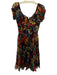 Candela nyc Size S Red, Black & Multi Silk Chiffon Overlay Floral Dress Red, Black & Multi / S