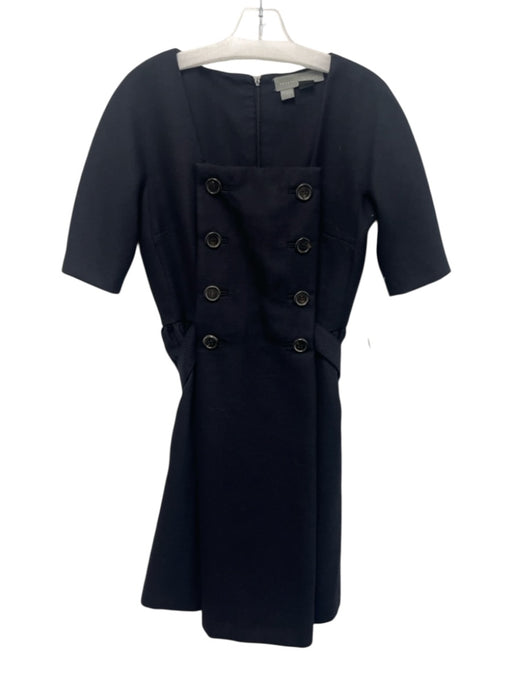 Proenza Schouler Size 6 Navy Wool Sailor Buttons 1/2 Sleeve Waist Detail Dress Navy / 6