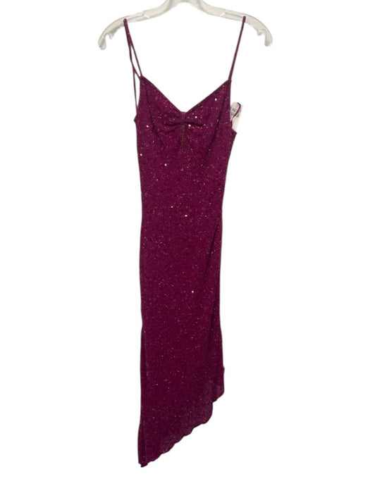 Scala Size M Magenta Pink Silk All Over Beading Spaghetti Strap Side Zip Dress Magenta Pink / M