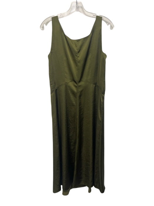 Elie Tahari Size 4 Olive Green No Fabric Tag Satin Sleeveless V Neck Dress Olive Green / 4