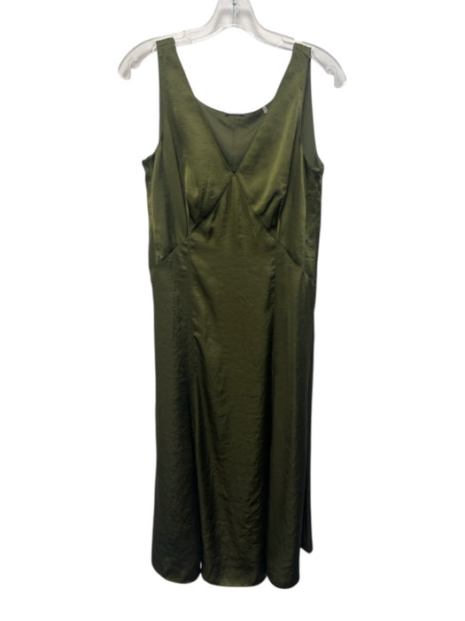 Elie Tahari Size 4 Olive Green No Fabric Tag Satin Sleeveless V Neck Dress Olive Green / 4