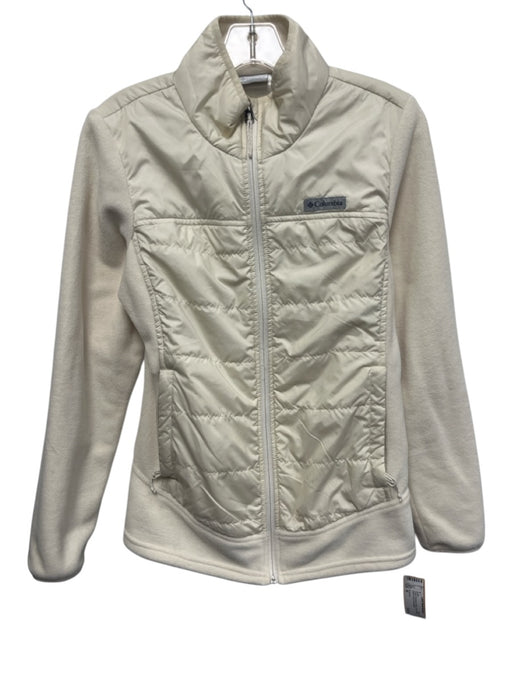 Columbia Size M Cream Polyester Fleece Fabric Block Quilted Zip Up Jacket Cream / M