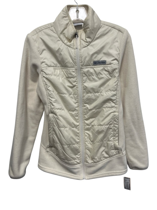 Columbia Size M Cream Polyester Fleece Fabric Block Quilted Zip Up Jacket Cream / M