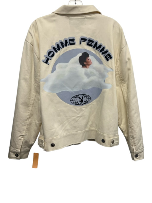 Playboy Size Medium Cream & Light Blue Cotton Blend Quilted Lining Jacket Cream & Light Blue / Medium