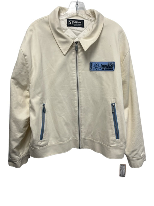 Playboy Size Medium Cream & Light Blue Cotton Blend Quilted Lining Jacket Cream & Light Blue / Medium