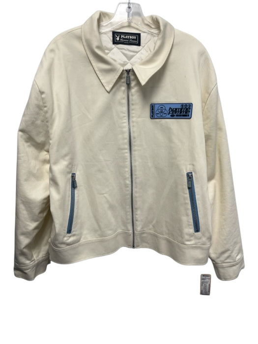 Playboy Size Medium Cream & Light Blue Cotton Blend Quilted Lining Jacket Cream & Light Blue / Medium