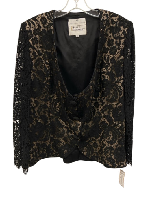 Sully Bonnelly Size 12 Black Rayon Blend Lace Overlay Double Breast Jacket Black / 12