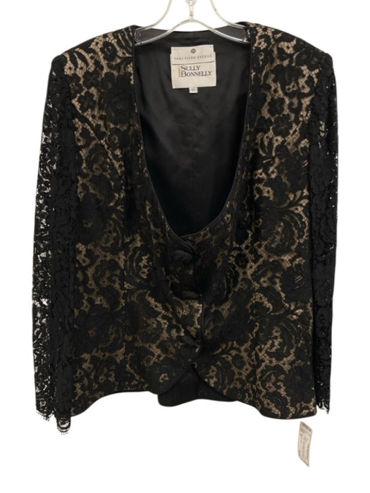 Sully Bonnelly Size 12 Black Rayon Blend Lace Overlay Double Breast Jacket Black / 12