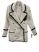 Size M White & Black Polyester Blend Tweed Fringe Trim Double Breasted Jacket White & Black / M