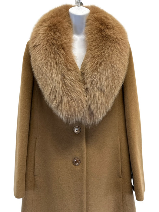 Teresa Tardia Size 12 Brown Virgin Wool Fox Collar Removable 3 Button Coat Brown / 12