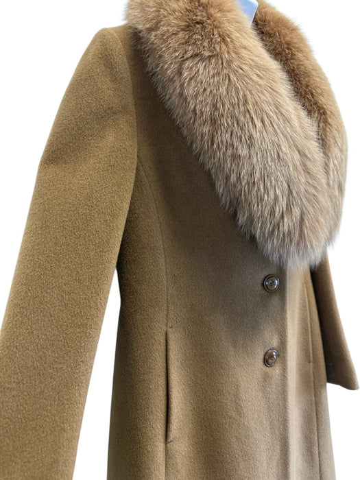 Teresa Tardia Size 12 Brown Virgin Wool Fox Collar Removable 3 Button Coat Brown / 12