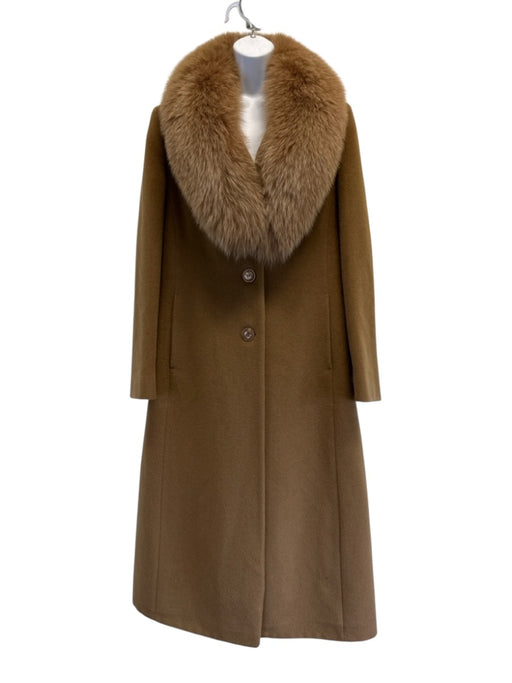 Teresa Tardia Size 12 Brown Virgin Wool Fox Collar Removable 3 Button Coat Brown / 12