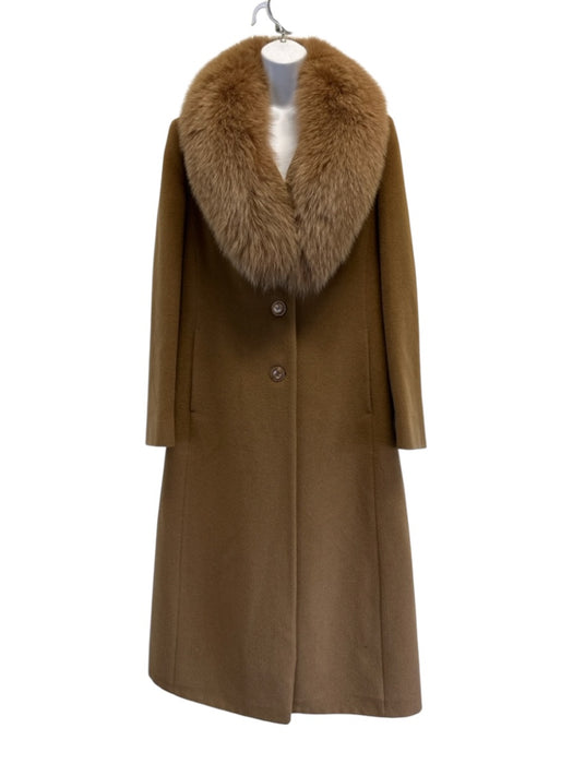 Teresa Tardia Size 12 Brown Virgin Wool Fox Collar Removable 3 Button Coat Brown / 12