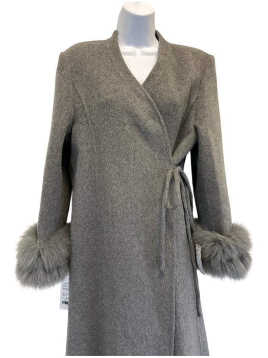 Gouchijon Size S/M Gray Wool Fur Cuff Paneled Side Pockets Wrap Coat Gray / S/M