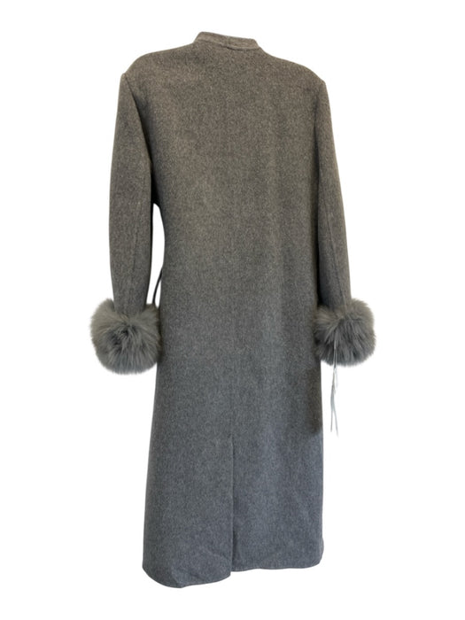 Gouchijon Size S/M Gray Wool Fur Cuff Paneled Side Pockets Wrap Coat Gray / S/M