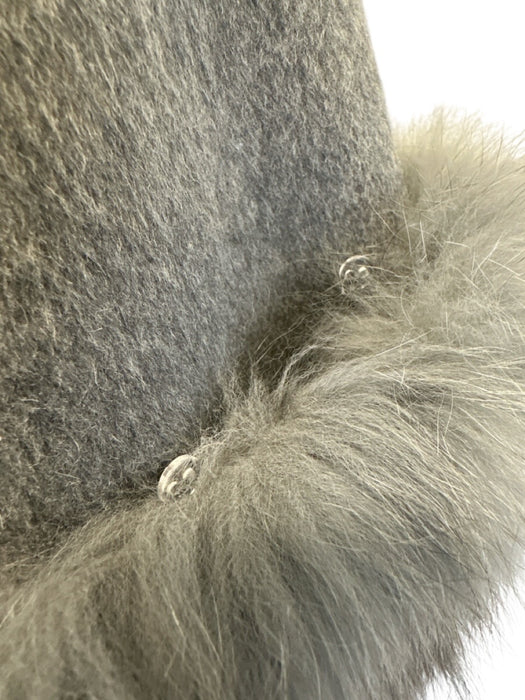 Gouchijon Size S/M Gray Wool Fur Cuff Paneled Side Pockets Wrap Coat Gray / S/M
