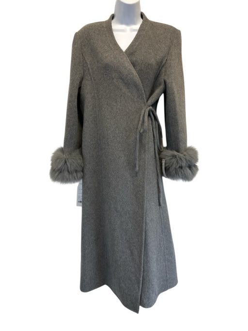 Gouchijon Size S/M Gray Wool Fur Cuff Paneled Side Pockets Wrap Coat Gray / S/M