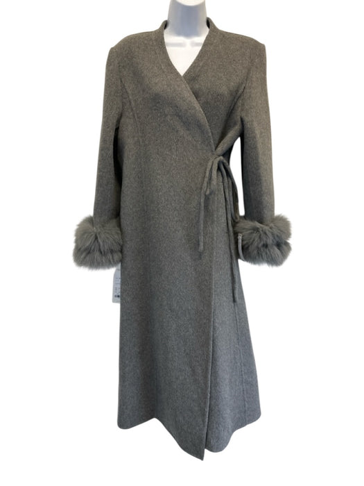 Gouchijon Size S/M Gray Wool Fur Cuff Paneled Side Pockets Wrap Coat Gray / S/M