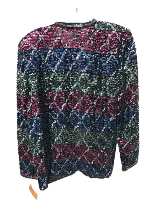 Nieman Marcus Size Medium Blue, Burgundy & Multi Acetate Blend Open Front Jacket Blue, Burgundy & Multi / Medium