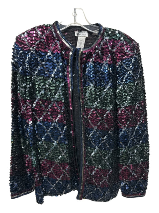 Nieman Marcus Size Medium Blue, Burgundy & Multi Acetate Blend Open Front Jacket Blue, Burgundy & Multi / Medium