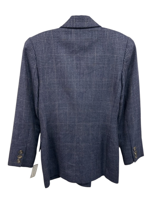 Linda Allard Ellen Tracy Size 2 Navy Blue Wool & Silk Blend Plaid Blazer Jacket Navy Blue / 2