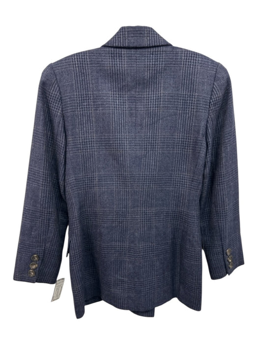 Linda Allard Ellen Tracy Size 2 Navy Blue Wool & Silk Blend Plaid Blazer Jacket Navy Blue / 2