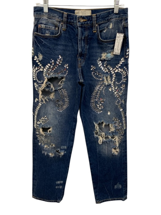 Free People Size 25 Medium Wash Cotton Denim Distressed Slim Jeans Medium Wash / 25