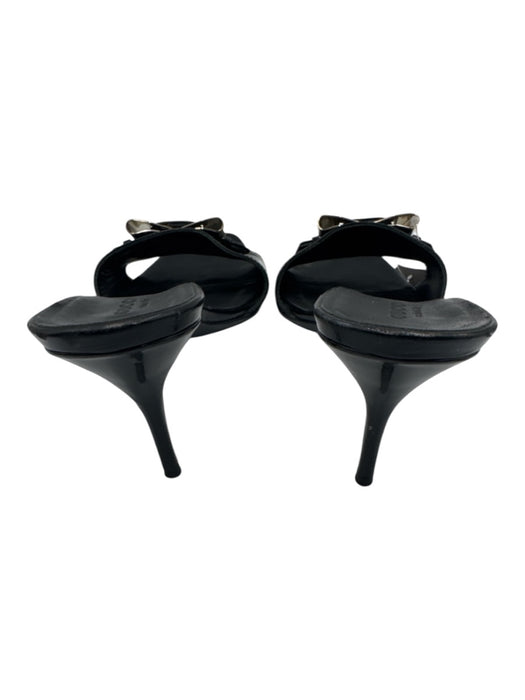 Gucci Shoe Size 8.5 Black Leather Upper Patent Buckle Detail Slide Sandal Mules Black / 8.5