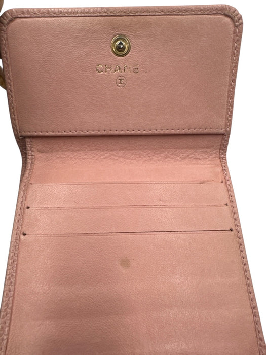 Chanel Light Pink Leather Interlocking CC Snap Button Close Compact Wallets Light Pink