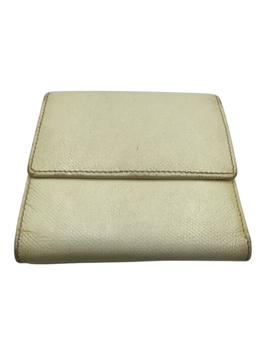 Chanel Cream White Leather Enamel Logo Snap Button Close Compact Wallets Cream White