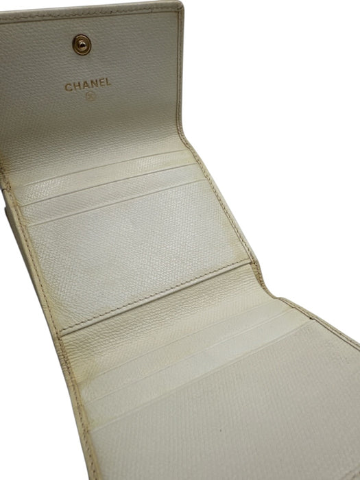 Chanel Cream White Leather Enamel Logo Snap Button Close Compact Wallets Cream White