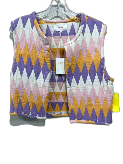 XiRENA Size M Purple, Pink, Orange Cotton & Polyester Quilted Diamonds Vest Purple, Pink, Orange / M