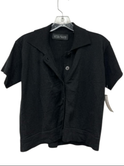 Linda Allard Ellen Tracy Size M Black Merino Wool Button Down Collared Top Black / M