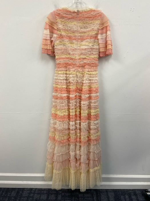 Needle & Thread Size 4 Pink, Orange, Yellow Polyester Short Sleeve Ruffles Dress