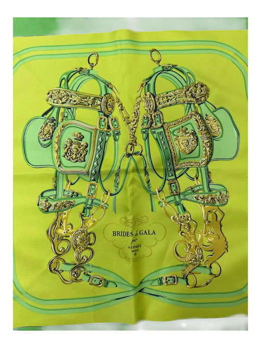Hermes Green Print Silk Equestrian Square scarf Green Print / Small