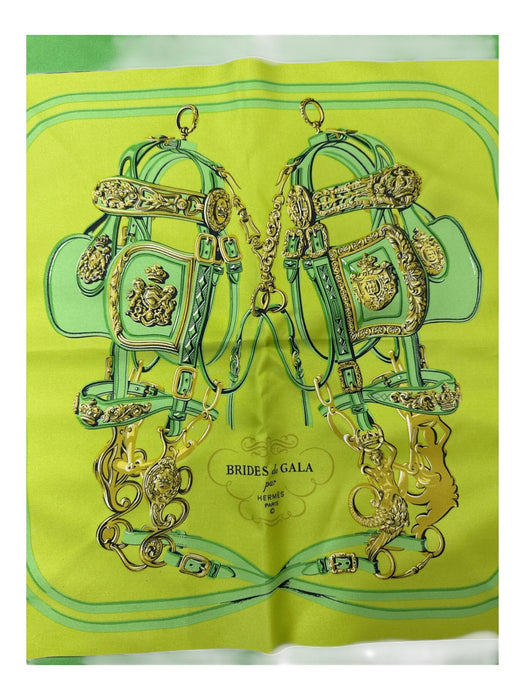 Hermes Green Print Silk Equestrian Square scarf Green Print / Small