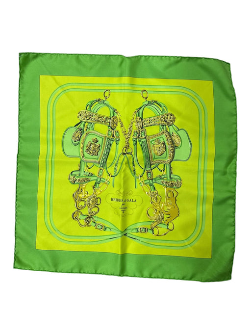 Hermes Green Print Silk Equestrian Square scarf Green Print / Small