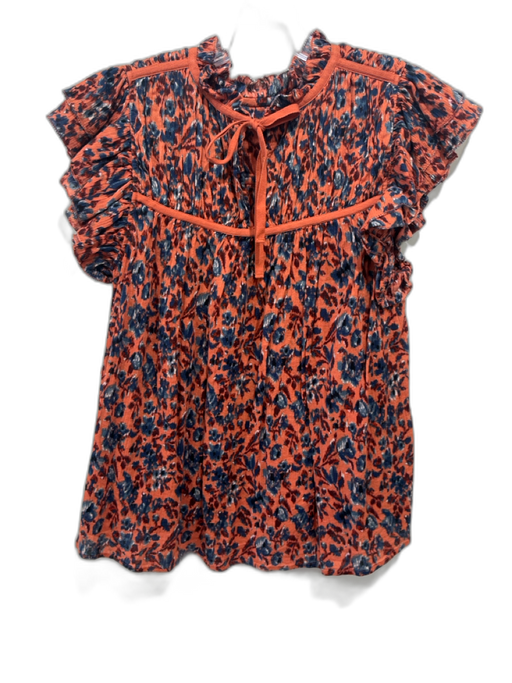 Ulla Johnson Size s / 4 Orange & Blue Cotton Abstract Print Flutter Sleeve Top Orange & Blue / s / 4