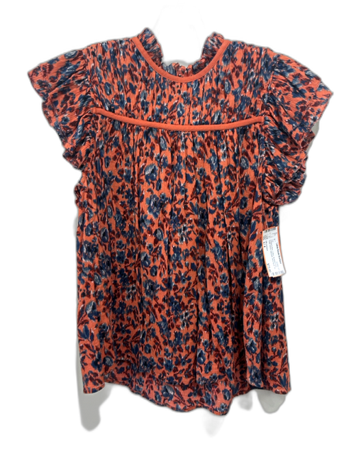 Ulla Johnson Size s / 4 Orange & Blue Cotton Abstract Print Flutter Sleeve Top Orange & Blue / s / 4