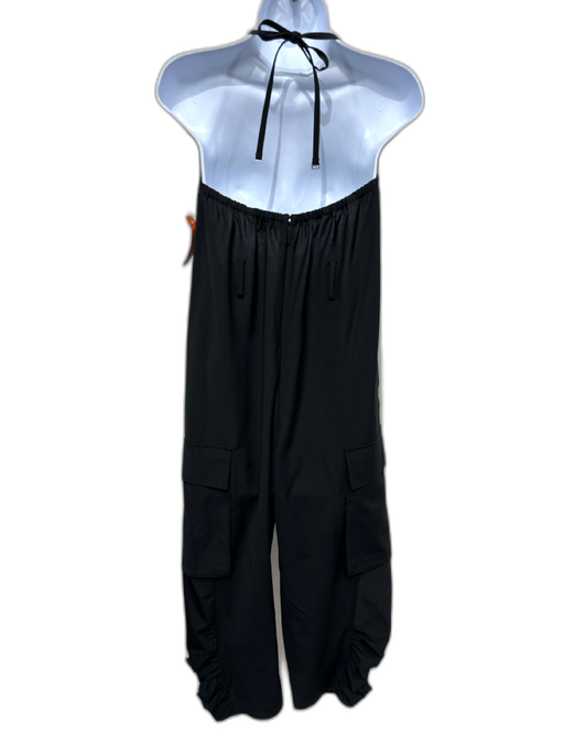 Tibi Size XS Black Polyester & Wool Blend Halter Tie Neck Gathered Hem Jumpsuit Black / XS